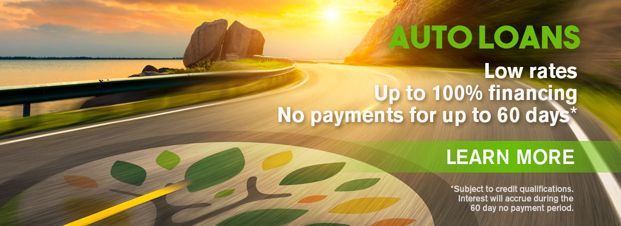 Auto Loans Low Rates Up to 100 Percent Financing No payments for up to 60 days Learn More