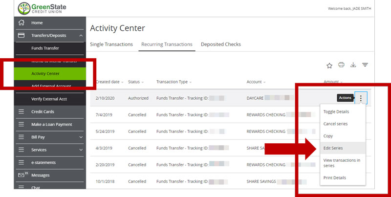 Select Activity center and then edit series
