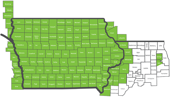 GreenState Field of Membership County Map