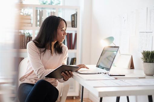 Woman working on a computer