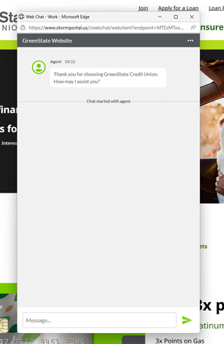 stormCONTACT chat window example