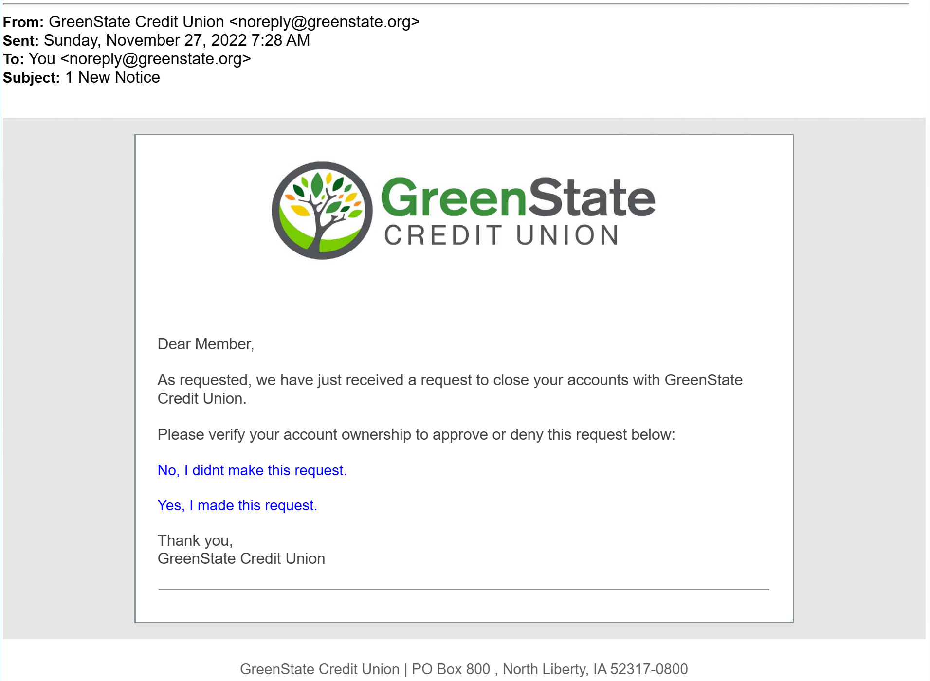 Example fraud message.