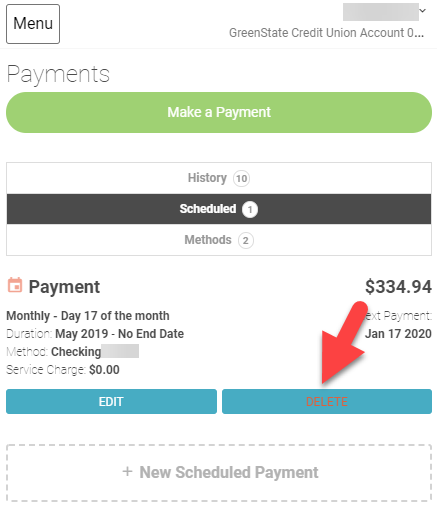 Select DELETE for the payment you wish to cancel. 