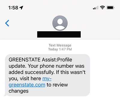 First example of fraud text messages