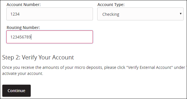 Add External Account Click on Add External Account and enter in the account information.
