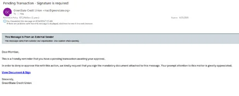 Example fraud email messages