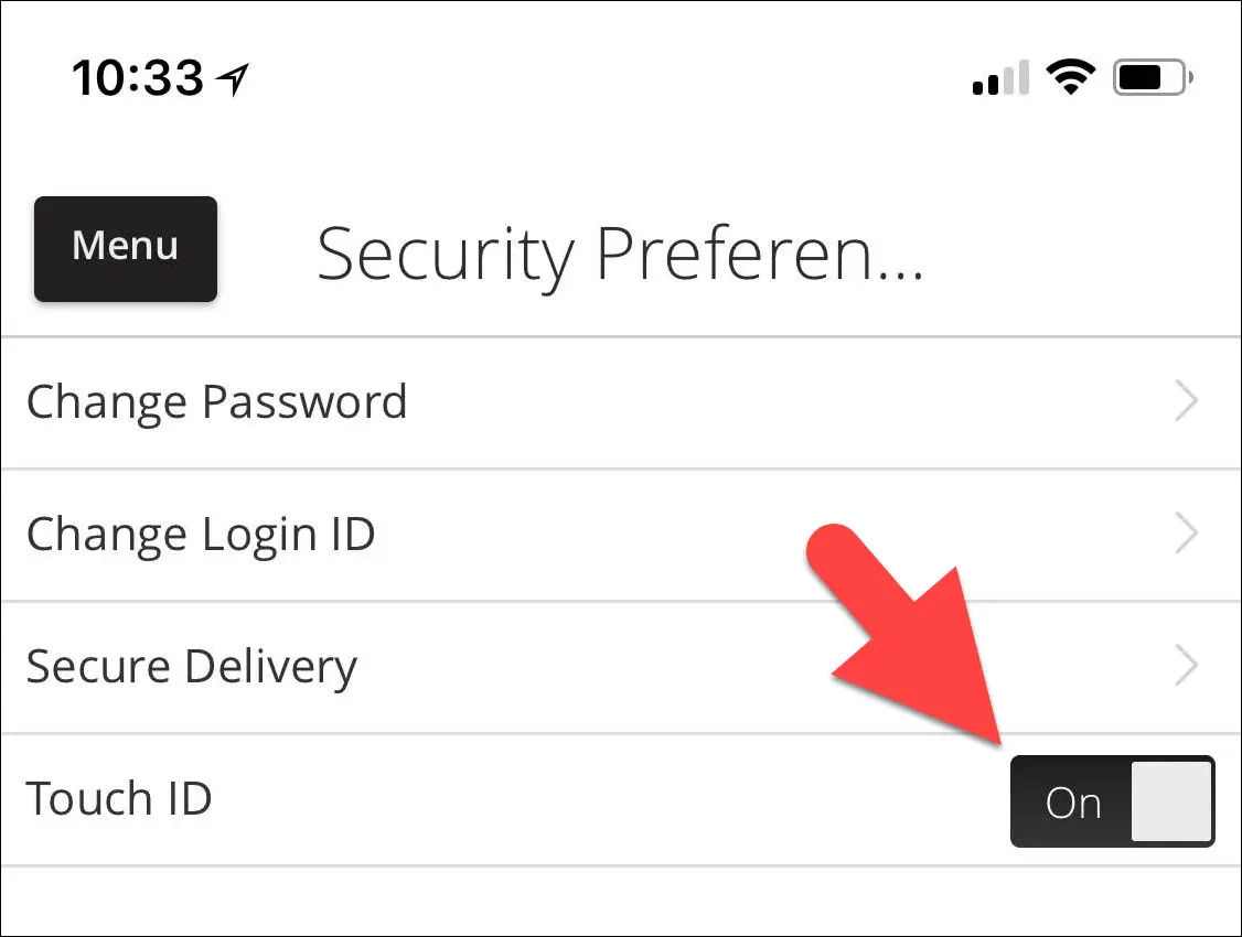 Next tap TOUCH ID.
