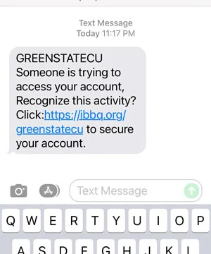 First example of fraud text messages