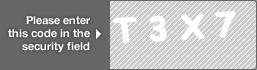 captcha code for visual authentication  letter T number 3 letter X number 7